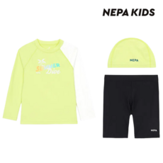 [매장발송] 네파 키즈 남아 영아 여름 래쉬가드 워터 하프 레깅스 셋업 3종세트 모자 상하 UV 차단 수영장 워터파크 계곡 물놀이