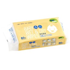 nac nac 乾濕二用巾 (80抽/加大版30抽) 嬰兒柔細乾濕兩用巾｜口腔清潔、臉部清潔、嬰幼兒清潔, 1個, 80張, 50g