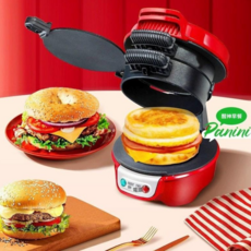 多功能智慧漢堡機 600W 大功率 不粘塗層 自動控溫, 黑色, 1個