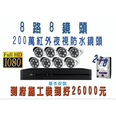 壬成洋行 H.265 8路主機 8支200萬鏡頭 監控系統, WD紫色監控專用硬碟, 1TB