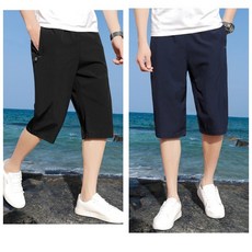 (2벌세트)M-8XL 히트세븐 빅사이즈 스판 7부바지 남자 반바지 여름 칠부 작업복바지 트레이닝 중년 남성 오토바이 트레이닝 바지 SMHTP0408, 블랙+네이비