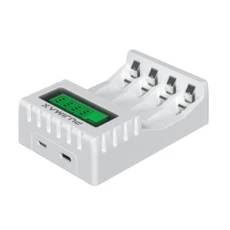 AA/AAA 충전식 배터리 충전기 LCD 디스플레이 4 슬롯 휴대용 어댑터 USB 케이블 유형-C 인터페이스 고속 도, 01 White