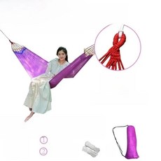 아이스 실크 해먹 휴대용 야외 마당 통기성 모기 방지 내구성 스윙 의자 정원 넘어짐 디자인 클램프 유리 섬유 폴, 5. 곡목 전복방지 보라색 + 바인딩 로프 2개 + 수