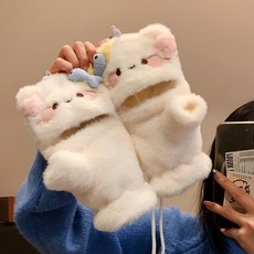 臺灣出貨女款學生秋冬保暖手套可愛風新款毛絨卡通星星小魚貓咪手套半指翻蓋寫字款實用神器