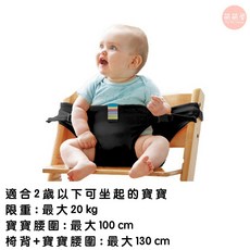 萌萌屋 Mo Mo House 兒童餐椅保護帶 適用2歲以下寶寶 最大承重20公斤 多色可選, 1個, 黑色
