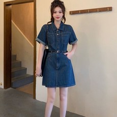 VIISHOW 여성용 여름 반팔 폴로 칼라 빅사이즈 데님 원피스