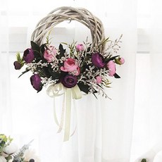 인테리어소품 장미플라워 원형리스 데코소품, 퍼플