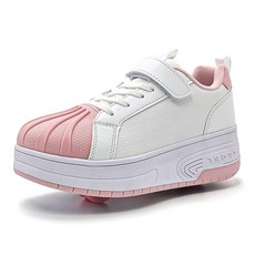 Umerigo 롤러 스케이트 슈즈 아동용 남아 여아 휠 라이트 업 LED 패션 스니커즈 화이트 핑크 10 리틀 키즈