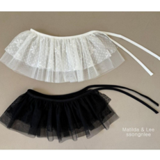 미야네 아동 주니어 리본 레이스 레이어드 랩스커트 여아 프릴 레이스 발레코어룩