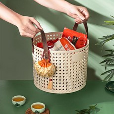 圓形手提收納籃 戶外野餐籃 雜物整理桶, 中號6972 - 綠色, 1個