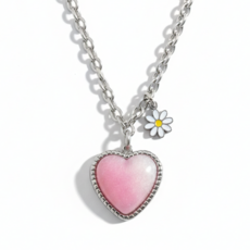 미아방지 목걸이 하트 핑크오로라 써지컬스틸 유아 아동 어린이, 1개, 실버