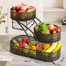 럭셔리 감성 3단 과일 다용도 테이블 바구니 선반, 블랙, 1개