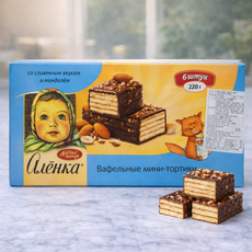 Alyonka Mini Wafer Cakes Creamy Almond Flavor 알룐카 미니 웨하스 케이크 크리미 아몬드맛, 8개, 220g