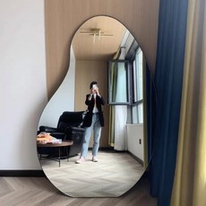 ins風 半身穿衣鏡 全身鏡 壁掛落地鏡 服裝店咖啡店花店臥室適用 芒果異形不規則試衣鏡, 高清芒果鏡120*180cm