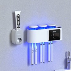 電動nb003 間壁掛式置物架 智能烘乾牙刷消 毒器收納紫外線 楊維免打孔衛生, [三杯]白色+手動牙膏器