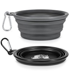 Tailtastic 휴대용 강아지 그릇 2팩 - 소형 중형 대형견을 위한 접이식 실리콘 여행용 강아지 그릇 클립이 있는 접이식 야외 그릇 하이킹 캠핑 배낭여행을 위한 경, S