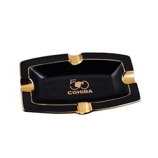 COHIBA 50週年紀念長方雪茄煙灰缸 台灣公司貨 陶瓷菸灰缸 雪茄用品, 1個, 黑色 禮盒裝, 黃色