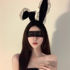 兔耳朵髮箍 蕾絲眼罩, 1個, 花邊大兔耳朵+蕾絲眼罩