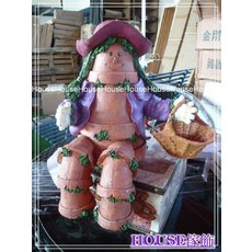 *︵House傢飾︵*鄉村風格 素燒陶盆造型娃娃提藍桌邊擺飾 花器 【 限量款/新發售 】