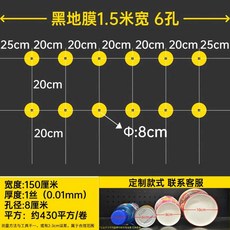 마늘 비닐 유공 멀칭 양파 구멍 뚫린 8구 고추 10구, 1개, 검정 1.5m 폭 280m 6공 20x20