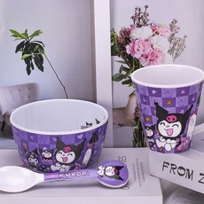 卡通庫洛米兒童餐具可愛家用耐摔防燙分格餐盤喫飯碗勺杯筷盤, 庫洛米【450ML】新5寸碗+庫洛杯+造, 1個
