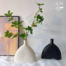 侘寂風陶瓷花瓶, 米白（素胚/顆粒面）/無綠植