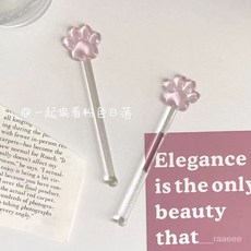 可愛貓爪玻璃攪拌棒 咖啡牛奶燕麥適用, 1個, 貓咪貼紙,1個