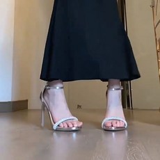 캐주얼 여름 일자 여성 오픈토 샌들 모델 킬힐 하이힐 큐빅 키높이 진주