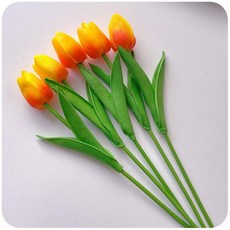 鬱金香假花仿真花擺設房間臥室客廳家居裝飾餐桌擺件幹花永生花束, 5朵橘色（精選）