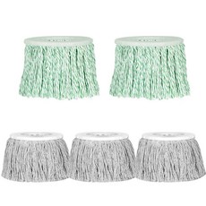臺灣出貨純棉綫拖把頭旋轉墩布頭設計加厚全棉材質吸水強適配通用拖把桿日常清潔拖把替換頭配件適用, 精品純棉頭5個裝（2綠3灰）, 1個