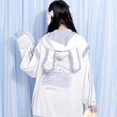 갸루 지뢰계 지뢰계옷 지뢰계패션 멘헤라 여성 화이트 블루 오버핏 후드 집업