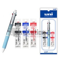 유니 제트스트림 SXE3-400 3색 0.7mm 1 + 리필심 세트, 3색 0.7mm 라이트블루 1+리필심(흑1+청1+적1)