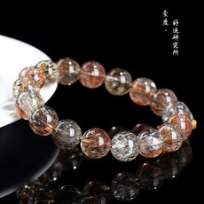 天然水晶 水晶手錬 天然黑金超七手鍊 黑色鈦晶超7手鍊圓珠手串 黑金超七手串 送懸浮盒 包邮A