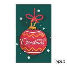 크리스마스 트리 사슴 패키지 삽입 산타 클로스 눈사람 인사 엽서 메리 카드 메시지 메모 50, Type 3