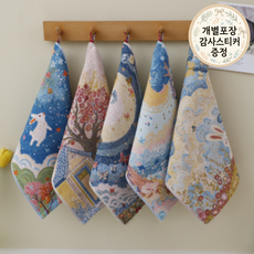 [찐찐템] 고양이 유화 아트 주방핸드타올 고리형 수건, C-9. 달빛 토끼의 꿈 (5장), 1세트