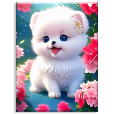 Diyee 보석십자수 캔버스형 취미 DIY세트 30x40cm, D2101 블라썸 강아지, 1세트