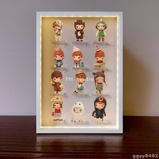 娃娃の家 小野手辦收納掛壁盲盒白色相框 3色燈光調節擺臺直立34*48外徑 娃娃相框展示盒 透明收納相框, 1個, 外徑34*48cm/白色抽拉-無燈,10個亞克力底座【不幫粘】