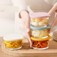미니멀 냉장고 정리함 투명 원형 유리 소분용기, 21. 1개 핑크