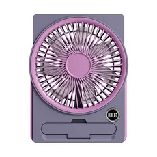 超輕薄卡片風扇 桌面壁掛兩用 超清數字顯示 2000mAh大容量電池 手機支架 五檔風速調節, 流光紫, 7542944780288