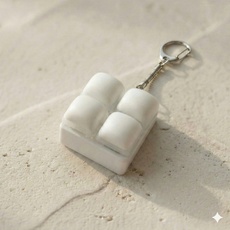 마시멜로 키캡키링 키보드 열쇠고리 키홀더, 1개, 화이트 4구 사각형