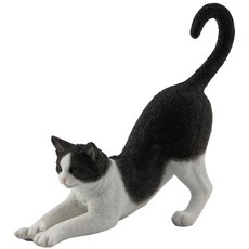 威羅尼 可愛小動物-黑白貓伸懶腰 貓咪模型 擺件 居家裝飾 療癒小物, 1個