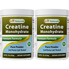 베스트 내추럴 크레아틴 모노하이드레이트 1lb 퓨어 파우더, 최고의 천연 크레아틴 모노하이드레이트 1Lb 퓨어 파우, 454g, 2개