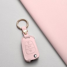 기아/현대 호환 천연 소가죽 3버튼 폴딩 키케이스 (아반떼 MD/모닝/레이/쏘울/스포티지 R/쏘렌토/봉고/YF 쏘나타/i30/K5/K7/포르테/그랜저 TG) 차량용품, C 타입, 피치핑크