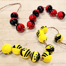 꿀벌 무당벌레 나무구슬 16mm 10개 벌통 곤충 장식 구슬 작업 반지 생태 친구 애벌레