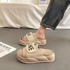 투니스 여성 레터링 프린팅 통굽 슬리퍼 5cm