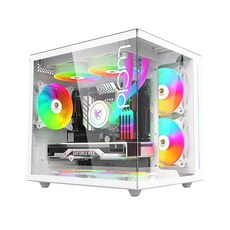 AITC 艾格 電腦電競機殼 MATX 白 海景房/魚缸機箱(含ARGB風扇*3), KINGSMAN LuCid ARGB, 1套