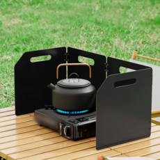 야외 캠핑 다용도 접이식 4단 버너 바람막이 + 파우치 세트, 블랙, 1개