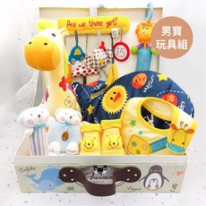 彌月禮盒 嬰兒禮盒 手搖鈴 小枕頭 周歲禮盒 滿月禮盒 益智玩具禮盒 A01-05, 1個, 男寶玩具