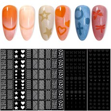 네일 패턴 스텐실 스티커 꾹꾹이 그라데이션 가이드 하트 별 라인 지브라 네일아트, 1개, 패턴스텐실스티커 B타입