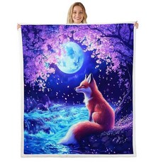 Erosebridal Fantasy Fox 플리스 담요 남아 여아 아동용 핑크 벚꽃 꽃무늬 담요 블루 오션 웨이브 담요 및 담요 152.4cm x 203.2cm(60 x 8